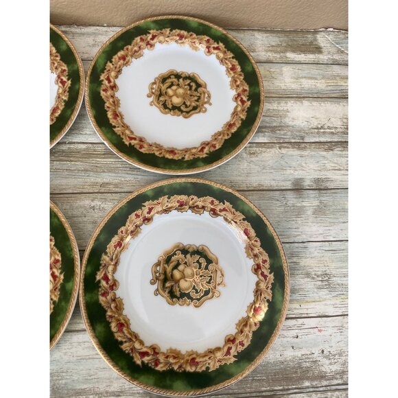 Set of 4 American Atelier Noel Salad Dessert Plates 8” Green Gold Red Holiday - Picture 8 of 13